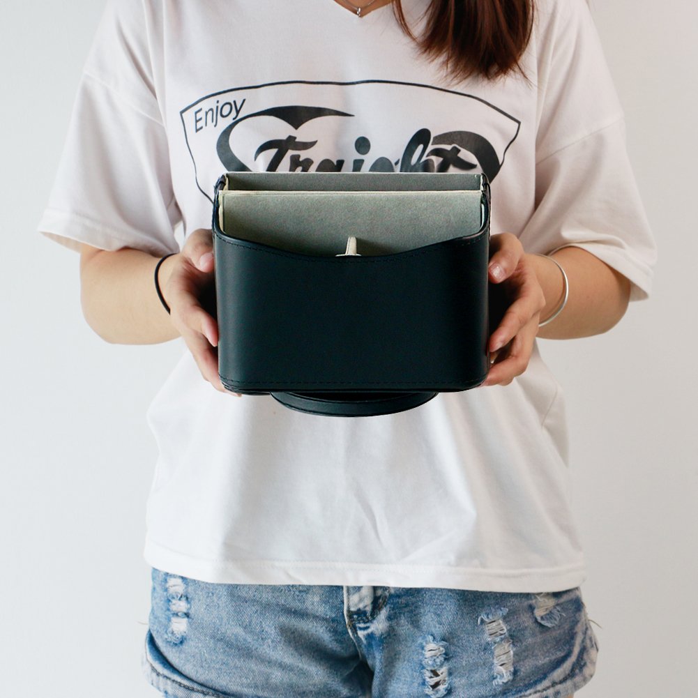 Nuheby Remote Control Organizer Media Faux Leather Spinning Caddy Holder 360 Degree Rotating Desk Storage - Black