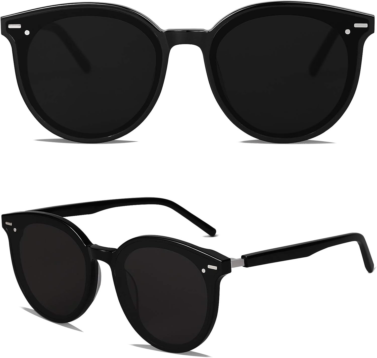 SOJOS Classic Round Retro Plastic Frame Vintage Large Sunglasses BLOSSOM SJ2067 with Black Frame/Grey Lens: Clothing