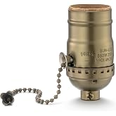 Pull Chain Lamp Socket Replacement, E26 Standard Threaded Base, Lamp Parts for Table and Floor Lamps, Light Bulb Socket with Pull Chain Lamp Switch, UL Listed, 1 Pack (Antique Brass)