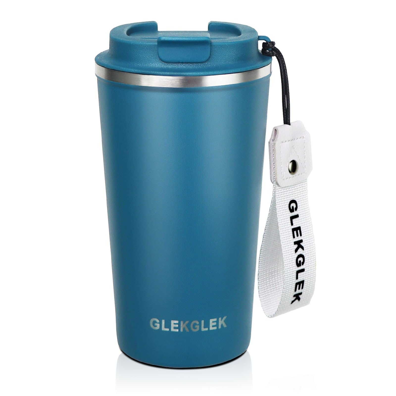 GLEKGLEK Leakproof Travel Mugs for Hot Cold Drinks 500ml Insulated Coffee Cup for Office, Car, Daily Use (Blue)