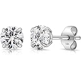 14k White Gold Solitaire Round Cubic Zirconia CZ Stud Earrings with 14kt Gold butterfly Pushbacks