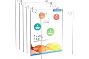 BlueValley Clear Acrylic Sign Holder 8.5x11" Wall Mount, 6 Pack Vertical Wall Document Brochure Menu Signs Holder with Mounti