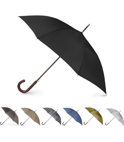 Rainbrella Parapluie Ouverture Auto 117 Cm – Manche Bois Véritable – Motif Écossais Noir & Rouge Classic