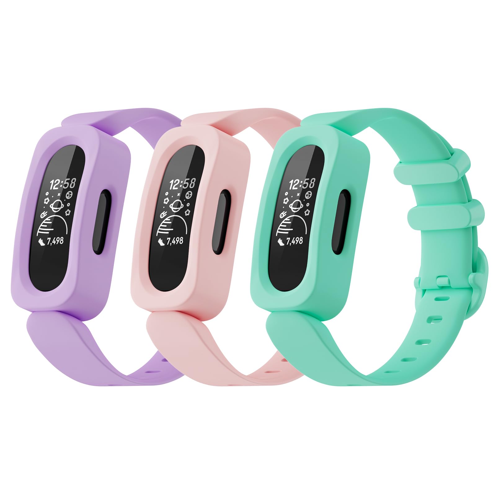 Tuocal 3 Pack Silicone Straps Compatible with Fitbit Ace 3 Strap/Fitbit Inspire 2 Strap for Kids, Cute Pattern Colorful Silicone Sport Adjustable Waterproof Replacement Wristband for Boys Girls