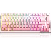 MageGee SKY81 75% Wireless Gasket Mechanical Gaming Keyboard, Hot Swappable RGB Custom Creamy Keyboard w/ 5-Layer Padding, BT/2.4G/USB-C, Knob Control, Side Printed Keycaps (White&Pink, Violet Switch)