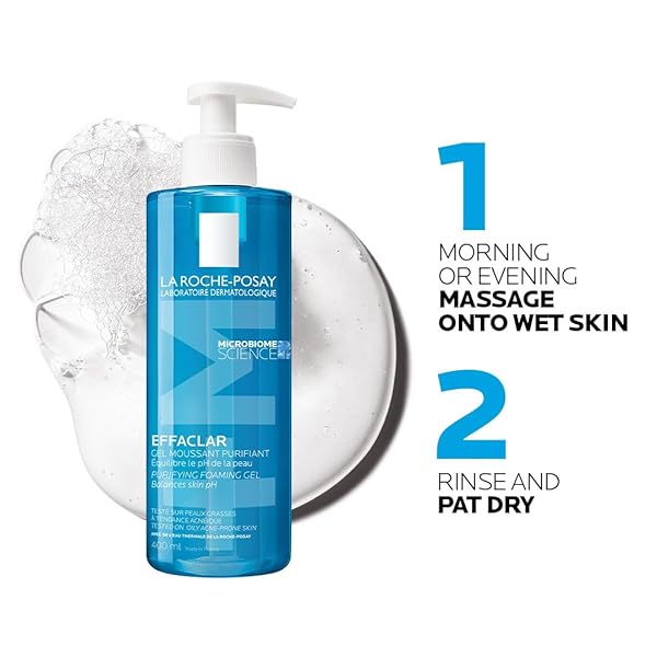 LA ROCHE-POSAY EFFACLAR PURIFYING FOAMING GEL CLEANSER FOR OILY SKIN, WITH ZINC PIDOLATE TO REMOVE EXCESS OIL & SHINE, ALCOHOL FREE & OIL FREE, SENSITIVE SKIN TESTED