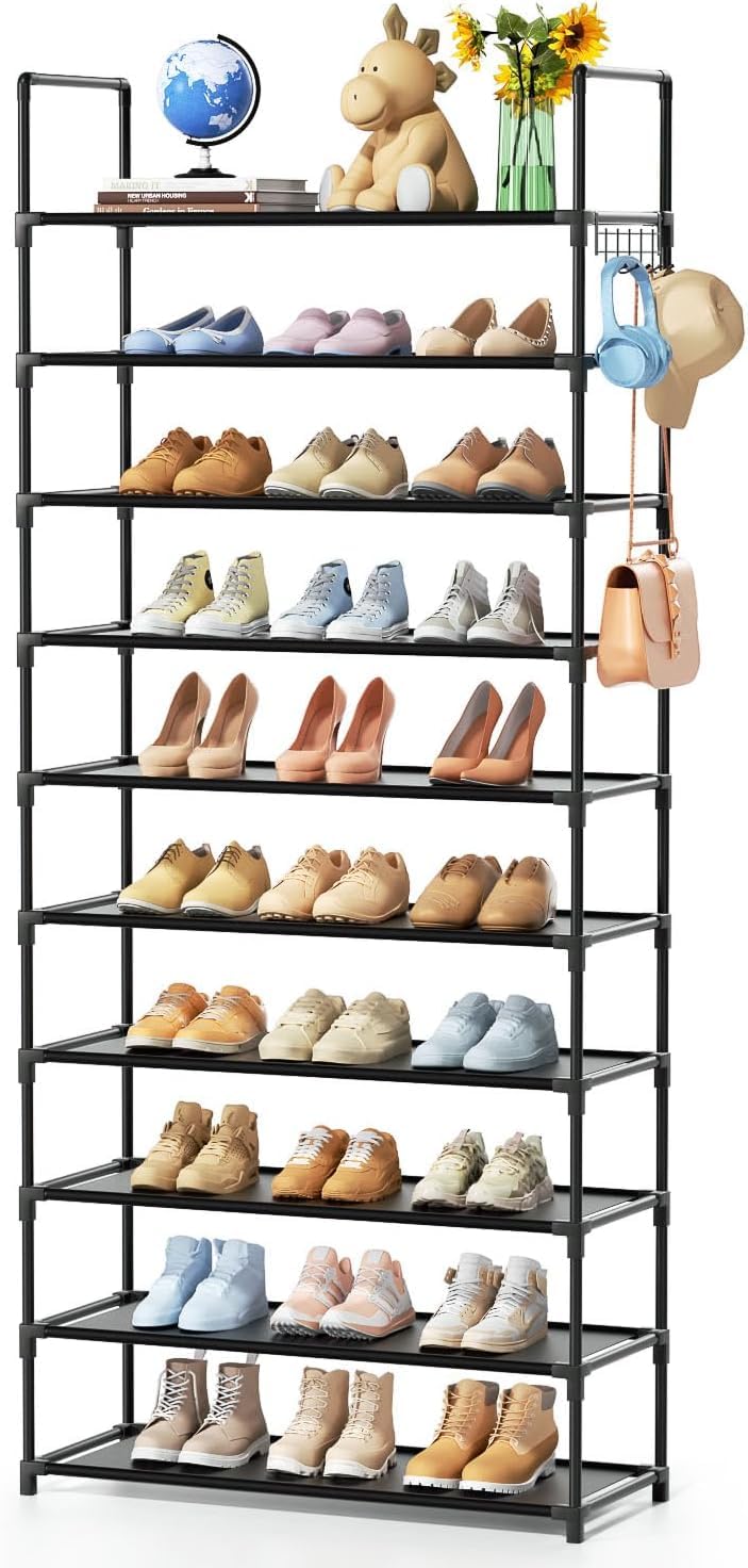 Photo 1 of EWXZY 10 Tiers Shoe Rack for 40 Pairs - Versatile Storage Solution, Sturdy Metal Construction, Organized Accessory for Closet Bedroom - 70.86 x 23.26 x 11.81 inches - Black