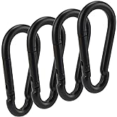 OWAYOTO Carabiner 3 Inch Black Spring Snap Hook Steel Clip Link Buckle Heavy Duty 8x80mm 4pcs for Outdoor Camping Hiking Hammock Swing