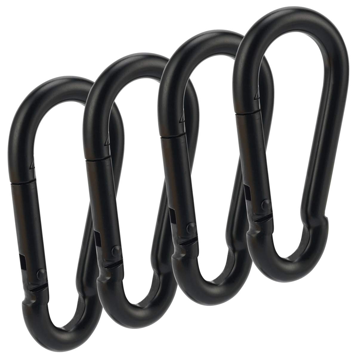 Carabiner Clip Black Spring Snap Hook 3 Inch Steel Link Buckle Heavy Duty 8x80mm 4pcs for Hammock Swing Outdoor Camping Hiking