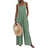 Dokotoo Women's Lace Casual Overalls Summer Jumpsuit Loose Baggy Wide Leg Ruffle Pants Rompers with Pockets