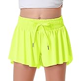 Girls Flowy Shorts Butterfly Shorts for Kids with Pocket 2-in-1 Athletic Shorts Running Shorts for Girls