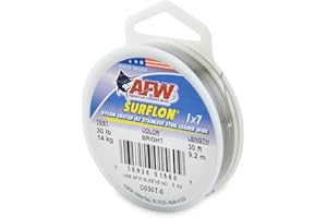 AFW American Fishing Wire Surflon Nylon Coated 1x7 Stainless Steel Leader Wire - Fishing Leader Line for Saltwater, 10lb Test - 250lb Test in Bright, Black, Camo in 30ft, 100ft, 300ft and 1,000ft Lengths