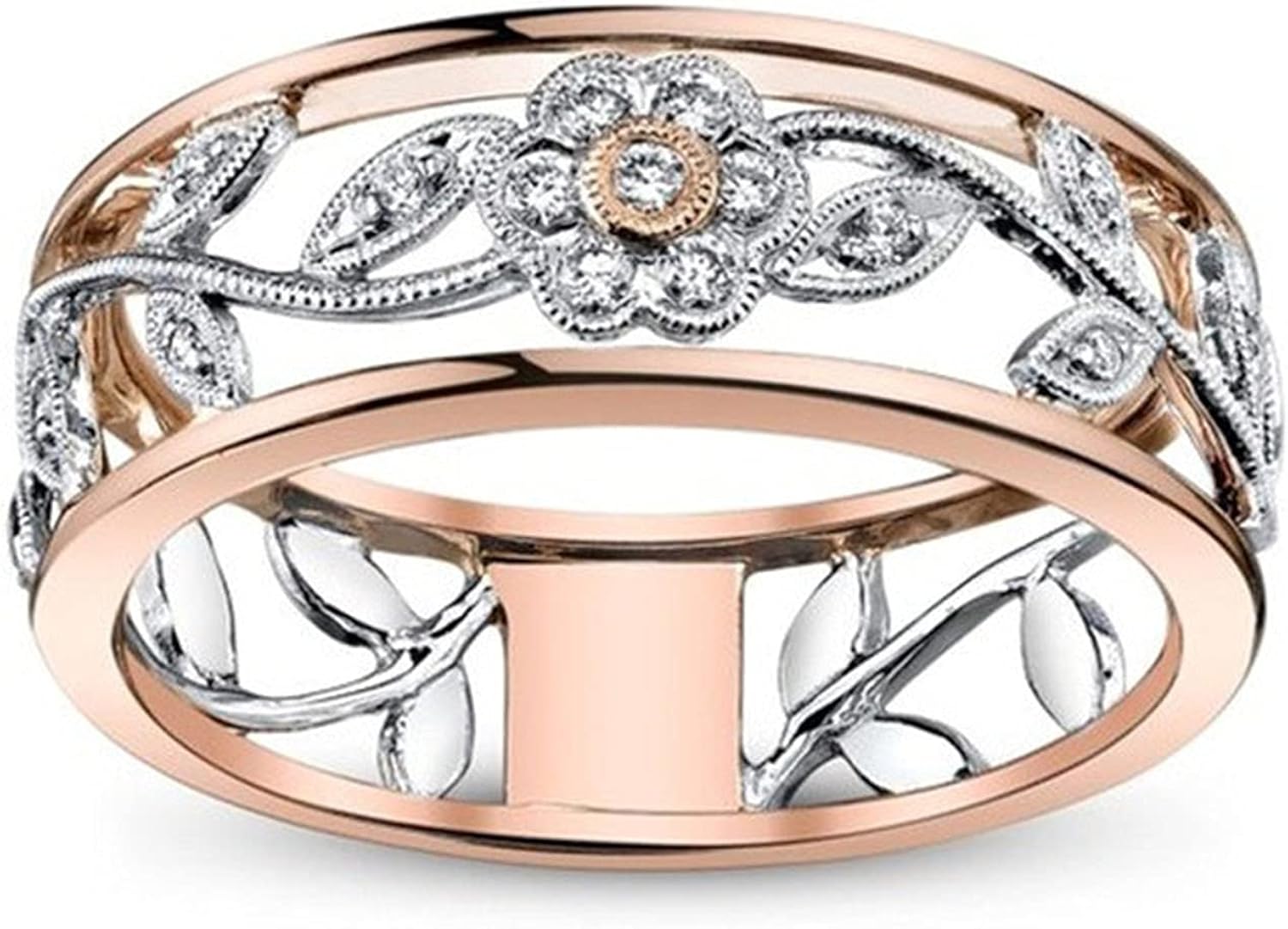 European and American Fashion Electroplating Rose Gold Hollow Flower Ring, girls