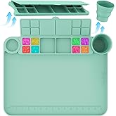 Svartur Silicone Painting Mat with Cup and Palette Detachable, 17"X13" Thick Silicone Craft Mat with Raised Edge for Artist, Painting Station Creator Mat, Green