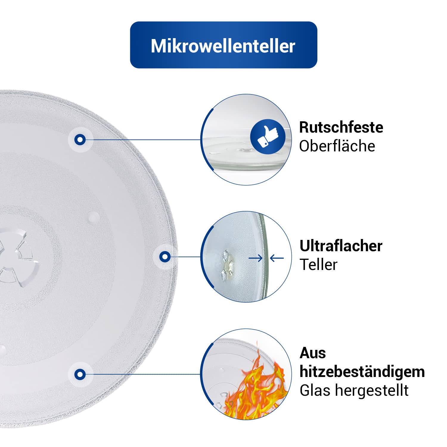 VIOKS Glas-Drehteller mit 3 Halterungen für Mikrowelle 27 cm 4