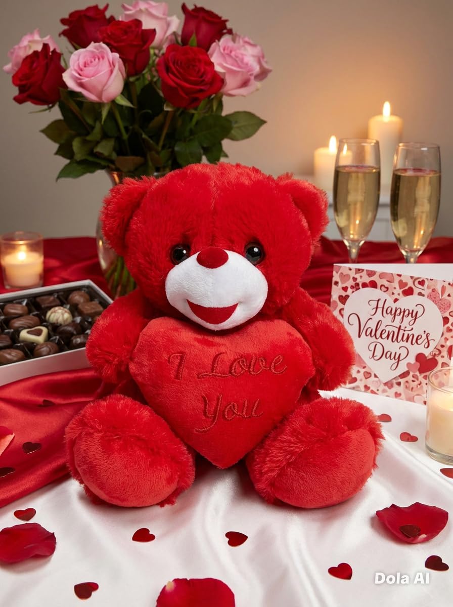 Fairy Land Collection 2026 Red Teddy Bear with I Love You Heart, Plush Soft Toy, 25cm/50cm, Valentine's Day Birthday Gift for all time (50)