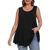 BELAROI Sleeveless Tops for Women Summer Plus Size Tunic Tops Round Neck Casual Flowy Tank Tops Loose Fit