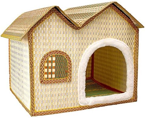 IZERUO Natural Bamboo Dog House Cave Shelter Retreat,Portable Folding Kennel for Cat,Kitty,or Puppy in Summer Use (Green)