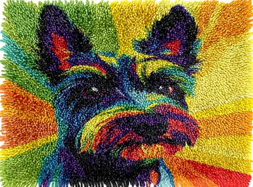 Scottish Terrier Colorful Latch Hook Rug Kits Printed Crochet Yarn DIY Hooking Latch Kit Carpet Rug Cover Mat for Christmas Chair Cushion Floor Decoration 60x40cm(2)