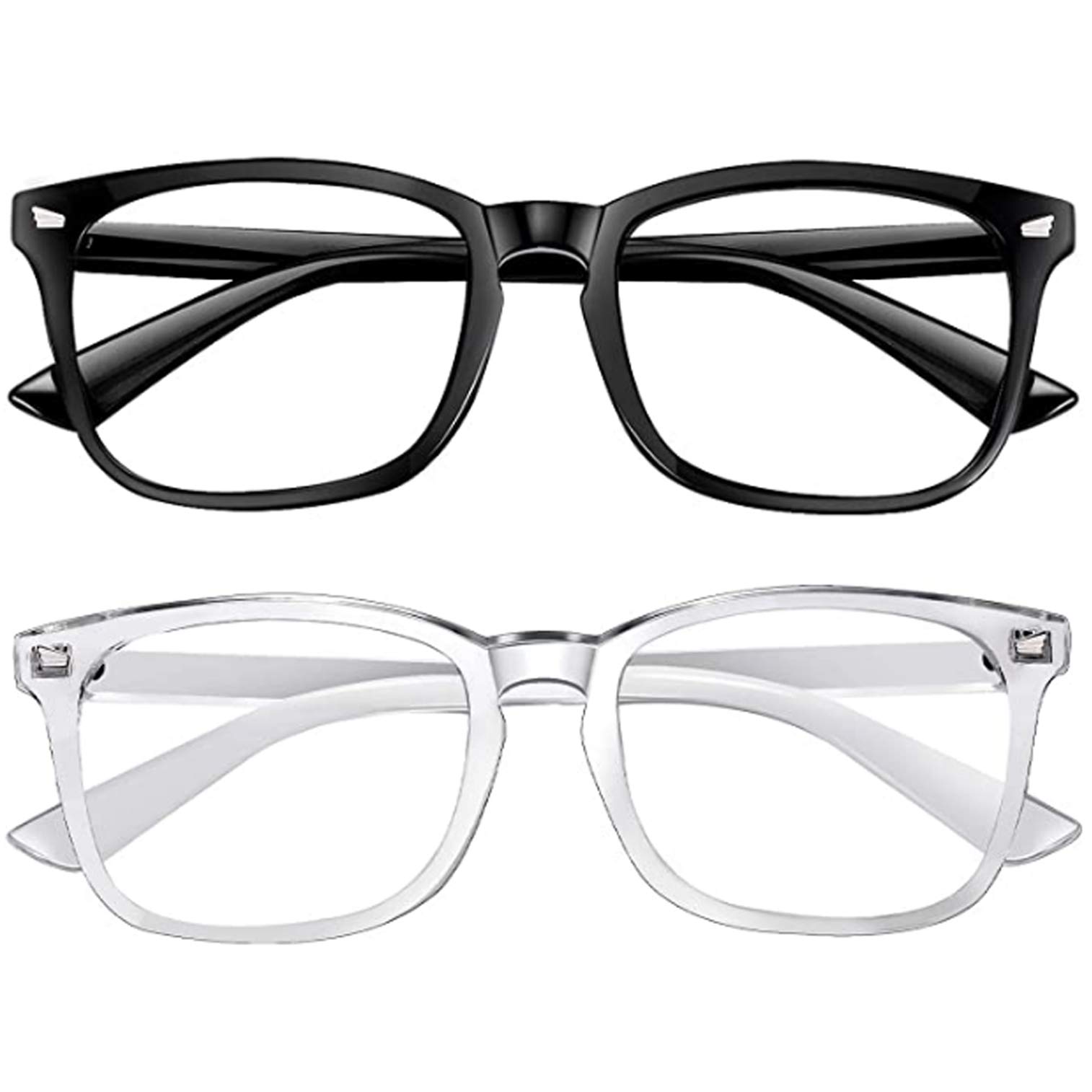 DripShip DRIP 2-Pack Blue Light Blocking Glasses Eyes Optics Computer Gaming Protect Filtering Men Women Anti Eyestrain Glare Headache Retro Vintage Fashion (Black + Transparent Clear)