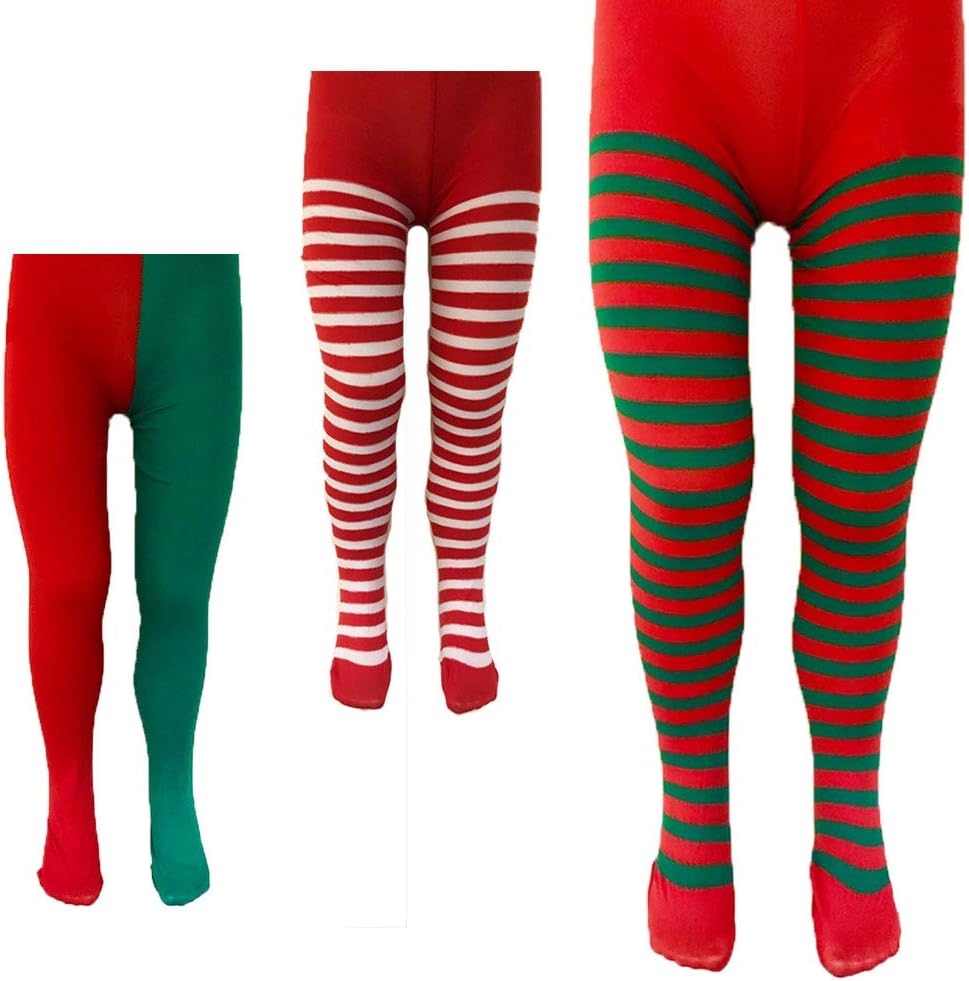 Blue Planet Fancy Dress ® 6-12 Years Childrens Girls Elf Santas Little Helper Tights (Red/Green Striped)