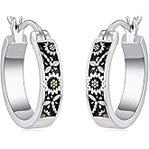 NIFUNAO Sunflower/Daisy/Cherry blossom/Lily//Rose/Ladybug/Butterfly/Feather Hoop Earrings Sterling Silver Flower Hoop Earrings Small Huggie Earrings Jewelry for Women