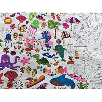 The Coloring Table - Colorable Oceantime Fun Tablecloth - Square
