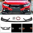 WheelX Carbon Fiber Style Front Bumper Lip W/Light Compatible with 2016-2021 Honda Civic Hatchback & Si, Air Dam Spoiler Splitter with LED Daytime Running Lights Fit for 2016 2017 2018 2019 2020 2021