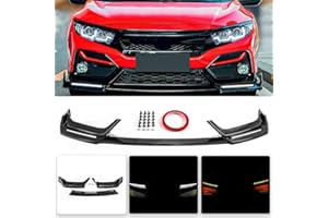 WheelX Carbon Fiber Style Front Bumper Lip W/Light Compatible with 2017-2021 Honda Civic Hatchback & Si, Air Dam Spoiler Splitter with LED Daytime Running Lights Fit for 2017 2018 2019 2020 2021