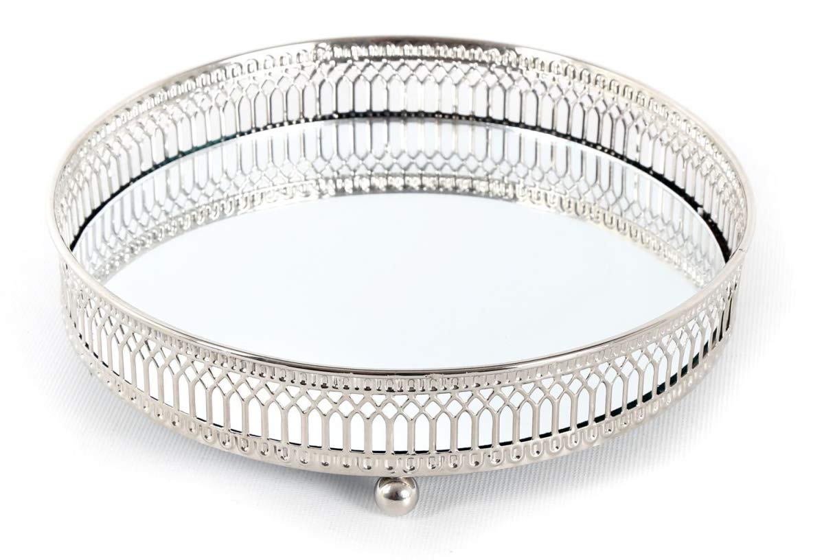 Mirror Glass Metal Antique Decorative Silver Candle Plate Display Tray