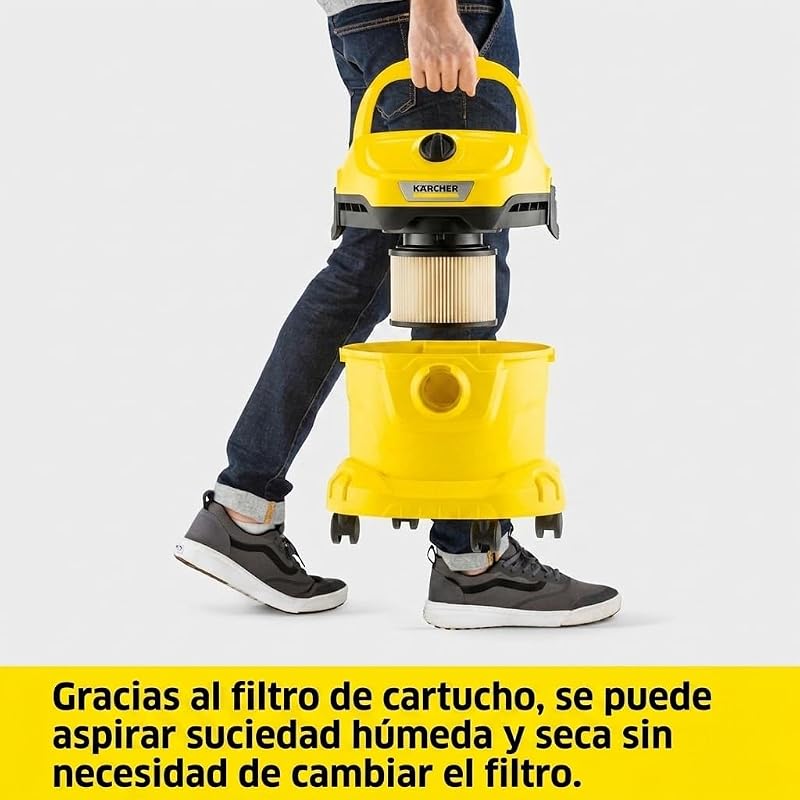 , Aspirador en seco y húmedo WD 2 Plus V-12/4/18/C, Potencia 1000 W, Incluye Filtros y Boquilla para Suelo y Ranuras, Yellow/Black, Depósito de plástico 12 l, Manguera aspiración 1,8 m