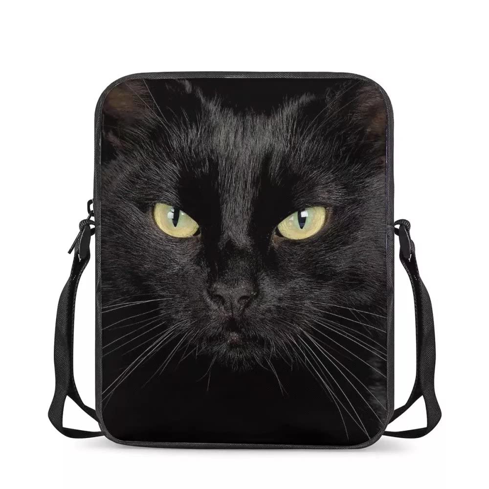 chaqlin Black Cat Messenger Bags for Boys Girls,Cool Animal Mini Crossbody Bags Kids Children Shoulder Handbags Unisex Travel Totebags