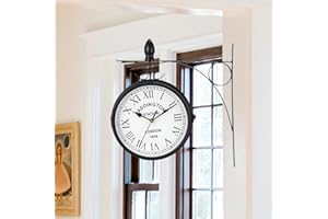 JHY DESIGN Double Sided Clock 21cm Metal Station Clock Waterproof Wall Clock Hanging Retro Garden Clock Round Decorative Cloc