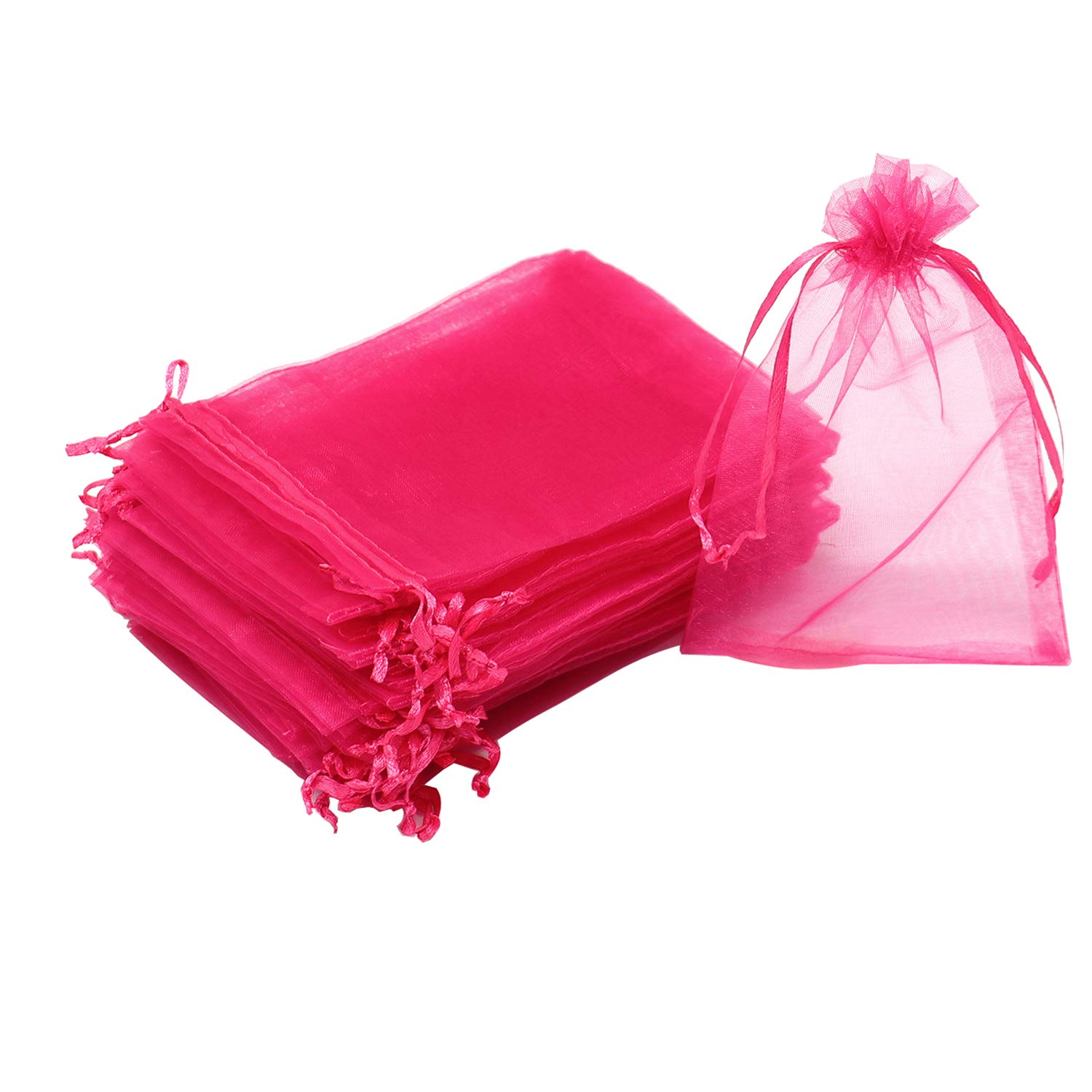 Bezall 100Pcs Organza Bags, 7x9 inch Sheer Drawstring Gift Bags, Hot Pink Organza Jewelry Pouches, Wedding Party Favor Pouches, Jewelry, Business, Christmas Party Favor Bags
