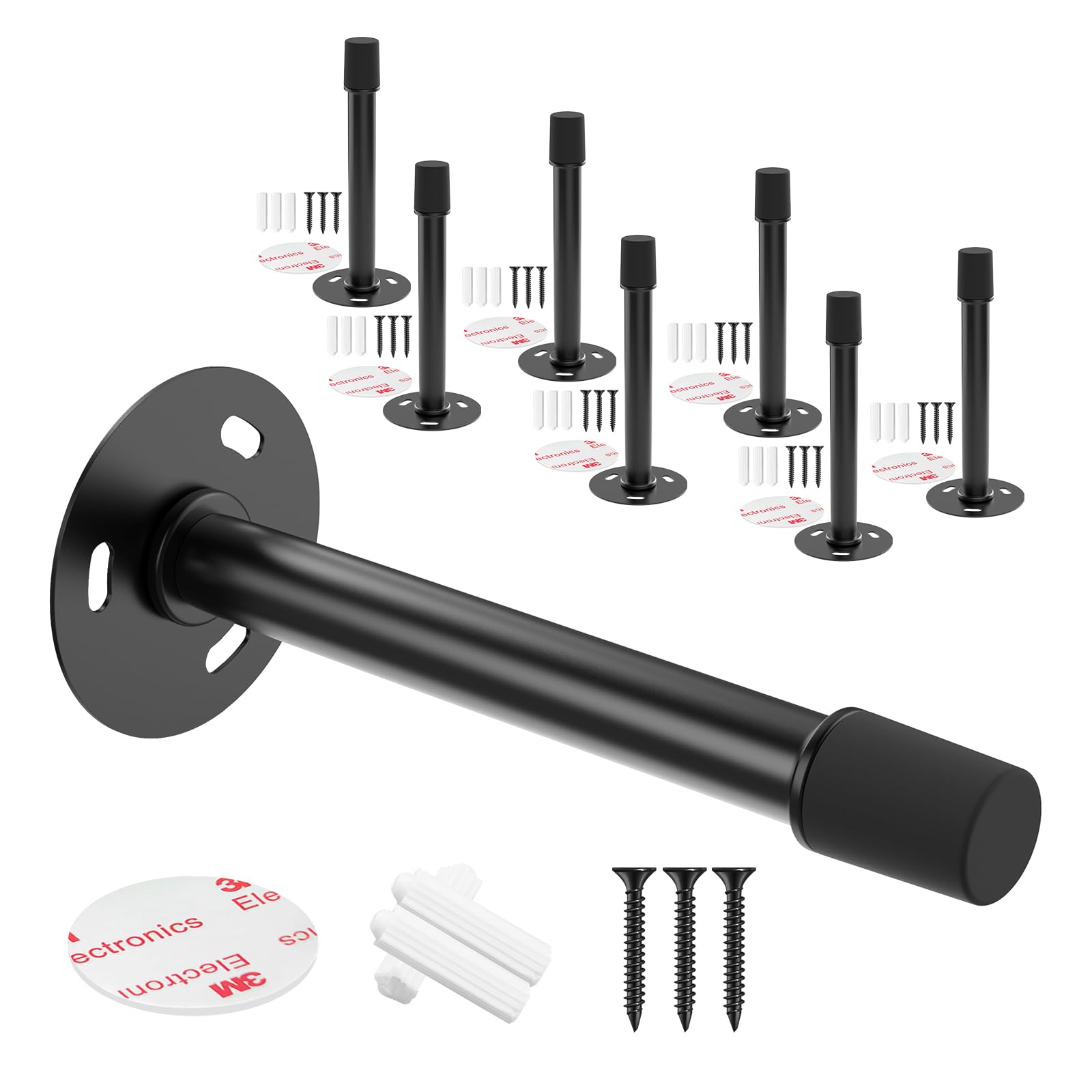 Mousike Door Stoppers for Wall,Door Stoppers for Bottom of Door,Wall Protetor from Door Knobs,with Soft Rubber Tip Protect Wall & Doo(Black 8Pack)