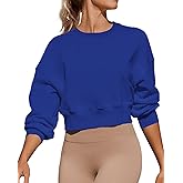 Joywayco Women's Long Sleeve Round Neck Cropped Sweatshirts Cute Loose Fit Pullover Tops
