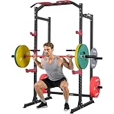 VEVOR Power Cage Power Rack, Multifunctional Barbell Squat Rack with Adjustable Height, Home Gym Strength Training Workout Equipment with J-Hooks &amp; More Fitness Attachment for Bench Press Pull-Up Dips