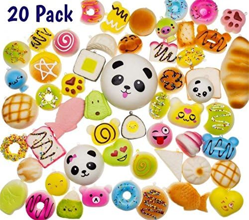 FOOMEXT Slow Rising Squishies Pack Cream Scented Kawaii Simulation Squeeze Toys Rebound Squishy Charms Soft Decompression Toys for Stress Relief and Time Killing Ramdon 20 Pcs PLUS 1 Pc Jumbo Panda