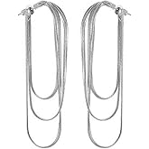 QLYOVWE Long Tassel Dangle Drop Earrings Multilayer Chain Gold Hoop Earrings for Woman Geometric Bar Earrings Lightweight Gifts Chain Fringe Statement Wedding Bridesmaid Jewelry