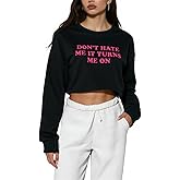 Tarotong Womens V Neck Long Sleeve Cropped Sweatshirt Loose Fit Casual Workout Shirts Crop Tops Pullover