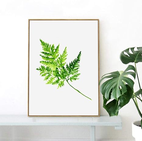 Amazon 水彩シダ緑の葉壁アート装飾プリントポスター熱帯植物シダキャンバス絵画ポスター家の装飾40x60cmx1非フレーム ウォールステッカー オンライン通販