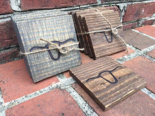 Reclaimed Wood Pallet Drink Coasters Handmade Longhorn Branded Rustic 4-Pack