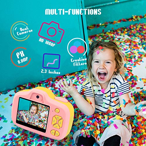 Joytrip Kids Video Camera for Girls Gifts HD 2.3 Inches Screen 12MP Kids Digital Cameras Shockproof Children Selfie Toy Camera Anti-Fall Mini Child Camcorder for Child Age 3-14 (Pink)
