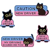 ZIMISI 4PCS Black Cat New Driver Car Magnet, Reflective Reusable Student Driver Magnet, Cute Nervous Kitty Car Sticker Decal, Cartoon Automotive Bumper Safety Sign Accessories