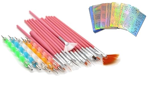 Nesa Nail Art Tool Kit (20 Pieces) with Free Stencil (10 Pieces)