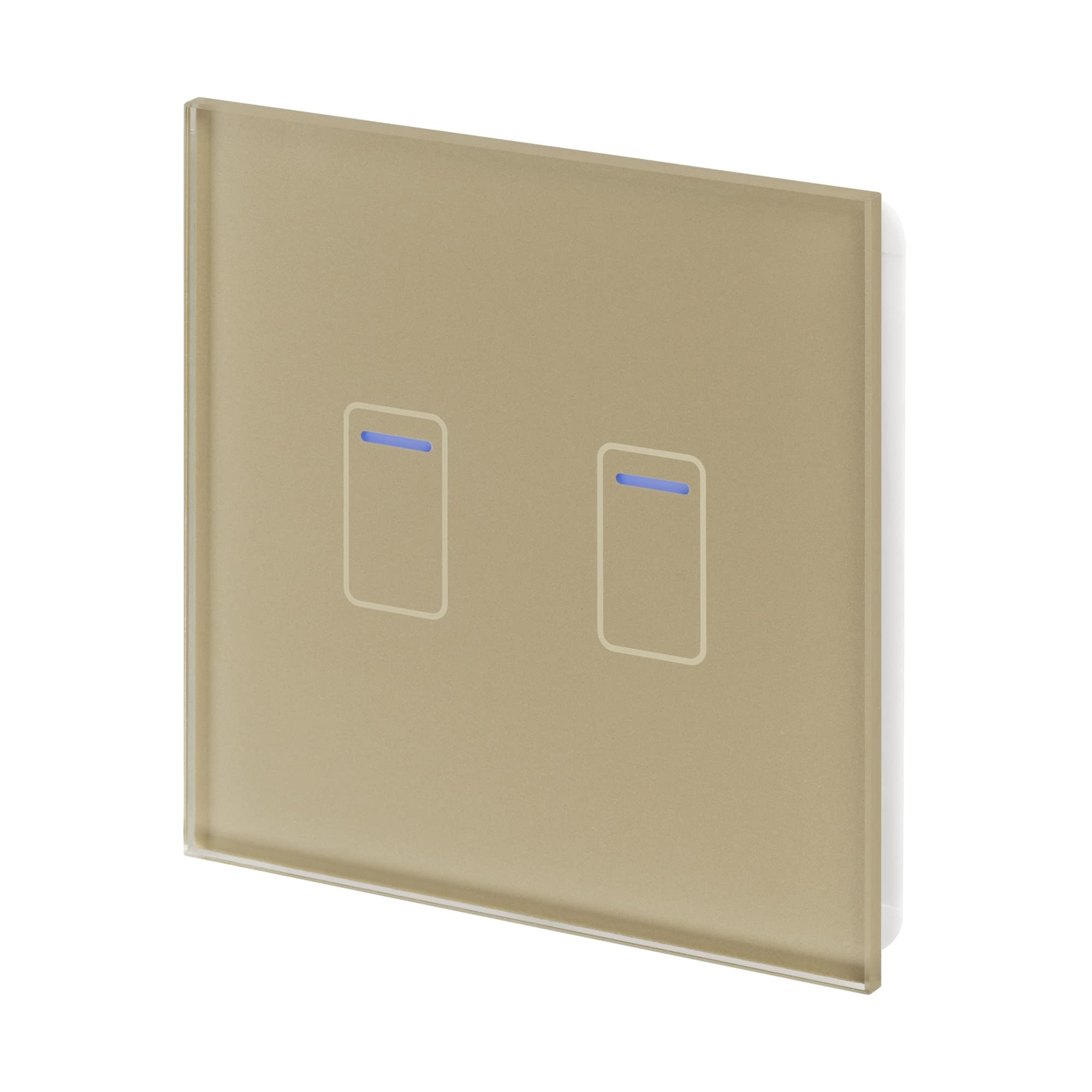 Retrotouch Crystal Touch Switch | LED Light Indicator | 2 Gang 2 Way 300W | Stylish Brass Glass Finish | Screwless Front | 35mm Back Box No-Neutral Required | Luxury Home & Bathroom Light Switches