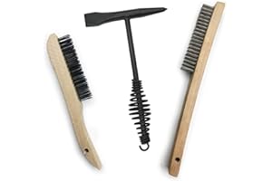 JOUNJIP Welding Chipping Hammer + Stainless Steel & Carbon Steel Wire Scratch Brushes (2 Count, Straight Wire, Fine Grit)
