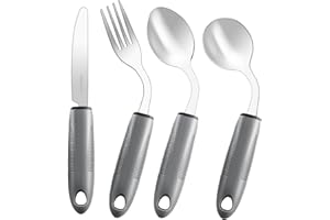 HJGL Adaptive Utensils,Weighted Utensils for Hand Tremors,Utensils for Parkinsons Patients,Elderly,Arthritis,Weak Hand Grip,Tremors&Handicapped.Stainless Steel Knife,Fork and Spoons Set (4pcs Right-Handed)