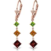 14k Rose Gold Chandelier Earrings with Square-shaped Peridot, Citrine and Garnet