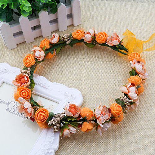 A-SZCXTOP Bridal Flower Garland Headband Hair Wreath Halo with Adjustable Ribbon, Bridesmaid & Flower Girls for Wedding Festivals, Photography - Thumbnail 5